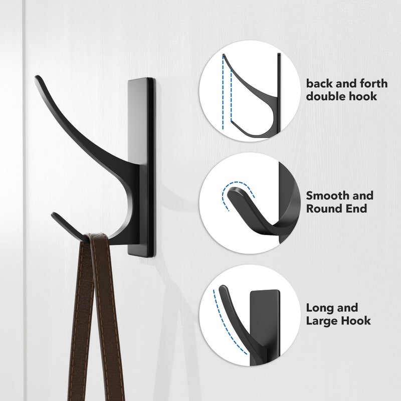 pickpiff Self Adhesive Coat Hooks for Hanging: Heavy Duty Stainless Wall Hook for Towel, Backpack, Hat, Sturdy Metal Hanger for Bathroom, Bedroom, Door, 4-Pack, Matt Black - Image 5